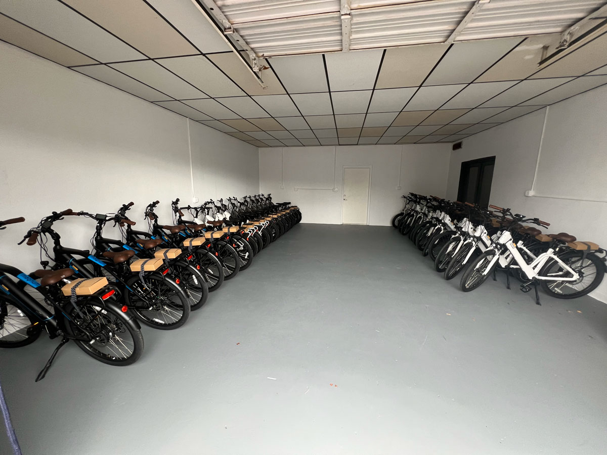 Our Florida Warehouse. Choose from our selection of traditional and e-bike rentals.